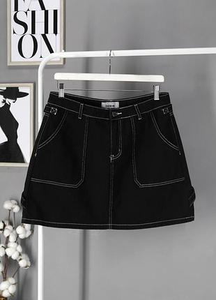 Джинсова спідниця-трапеція з кишенями "new look" чорного кольору, uk14/eur42.