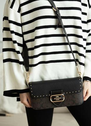 Женская сумка coach morgan colorblock signature canvas черная с коричневым