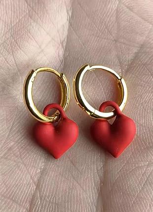 Серьги сердечки красные 3