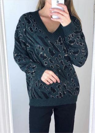 Зелёный свитер леопардовая (zara,mango,h&m