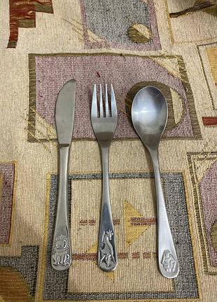 Дитячий набір столових приборів з нержавіючої сталі, 3 предмети: ніж і 2 ложки (німеччина) тваринки