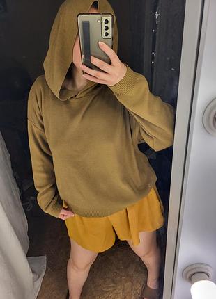 Кофта батнік толстовка з капюшоном худі хакі олива гірчиця коричнева батал великий розмір зелена тепла зима осінь 3xl 4 xl