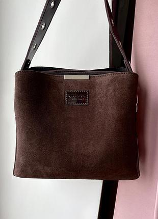 Сумка натуральна коричнева замша італійська valetta collection