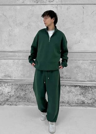 Спортивний костюм чоловічий зелений на флісі теплий осінній весняний зимовий