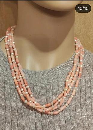 Бусы коралл, жемчуг, винтаж