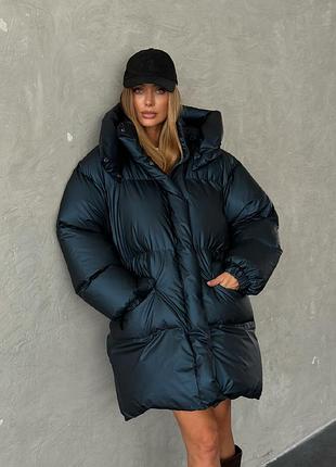 Дутый пуховик с капюшоном оверсайз куртка пуховик пальто