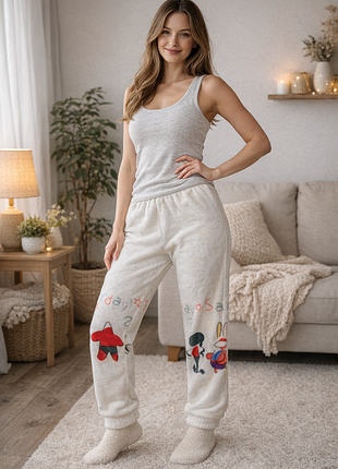 Молочные теплые махровые плюш домашние пижамные штаны s-m