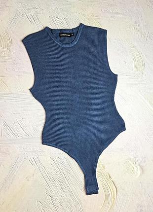 💝1+1=3 базовий блакитний трикотажний боді в рубчик prettylittlething, розмір 46 - 48