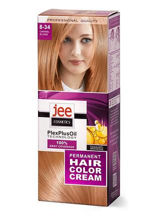 Стойкая крем-краска для волос jee cosmetics, 8-34 карамельный блонд, тм kombi factory