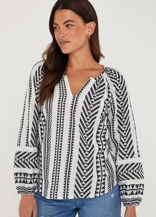Шикарная черно-белая блуза в этно стиле 100% хлопок, чёрно-белая блуза в этно спелое хлопок 52-54 г.