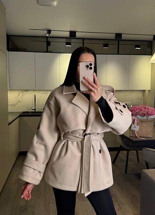Пальто кардіган напівпальто легке весняне на весну базове стильне коротке жіноче сіре коричневе бежеве з поясом
