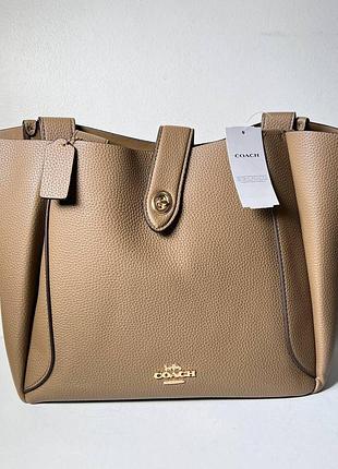 Сумка coach hadley turnlock tote bag, pebbled leather/gold/dark stone
