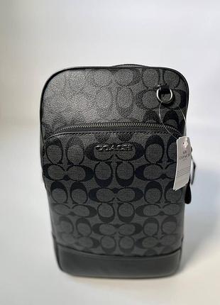 Сумка шкіряна coach ethan pack in signature canvas чорна чоловіча