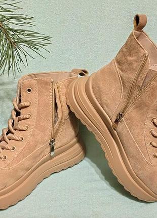 Зима замш беж женские ботинки хайтопы