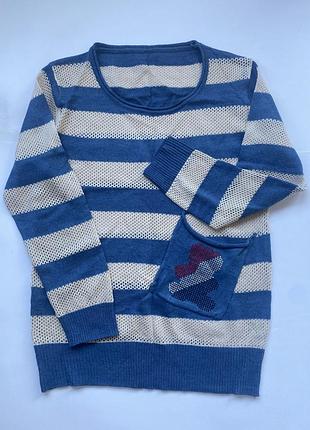 Женский свитер свитерок тёмно синего цвета в бежевую полоску жіночий светр