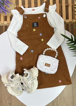 Костюм для девочки кофточка бегланчик и вельветовый комбинезон юбка