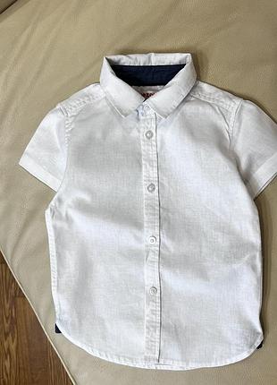 Лляна біла сорочка короткий рукав на хлопчика 1.5-2 роки ріст 92 стан ідеальний дов 40, шир 29 від bluezoo