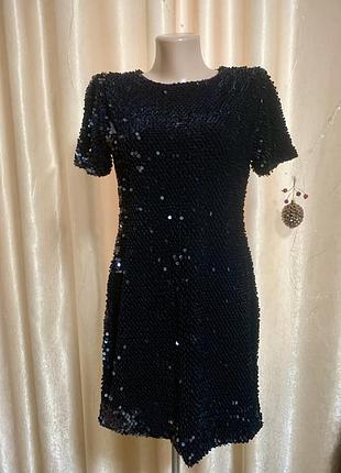 Вечірня святкова сукня з бархатними пайєтками чорного кольору  розмір 10/m