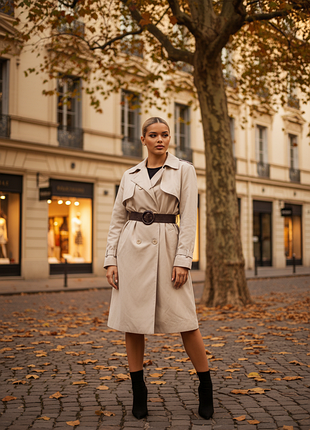 Бежевый тренч -клеш