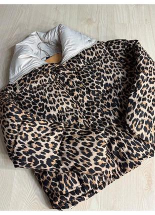 Куртка жіноча пуффер  леопардовий принт коричнева