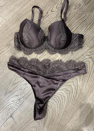 Hunkemoller noir люксовый комплект белья бюстгальтер стринги шоколад 80с л