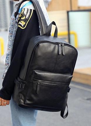 Класичний рюкзак чоловічий екошкіра мужской, черный