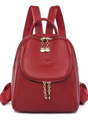 Жіночий маленький рюкзак через плече, невеликий рюкзак жіночий еко шкіра червоний