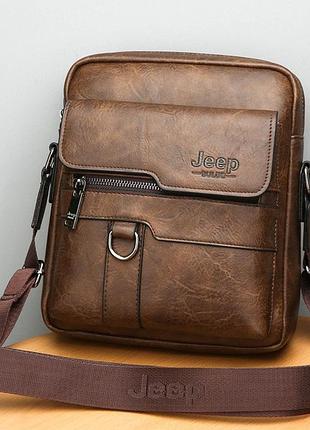 Модна сумка для чоловіка планшет jeep повсякденна, барсетка сумка-планшет для чоловіків екошкіра темно-коричневий