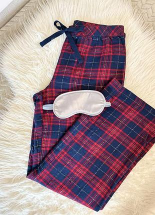 Чевоні фланелеві піжамні штани в клітинку ❤️💙