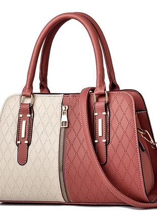 Жіноча стильна сумка через плече біло-чорна різнобарвна, жіноча сумочка екошкіра біла чорна рожево-біла