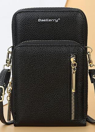 Жіноча невелика сумка, клатч baellery через плече для телефону, невелика сумка гаманець чорний