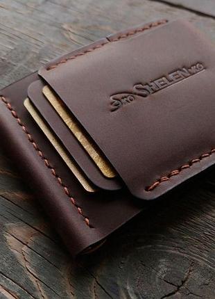 Чоловічий затиск для купюр натуральна шкіра з відділенням для карт honor чорного кольору ручна робота коричневий limited edition