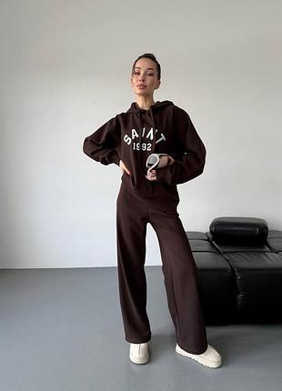 Жіночий теплий вʼязаний на флісі спортивний костюм двійка штани і кофта з вишивкою