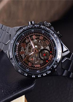 Чоловічий механічний годинник winner skeleton чорний