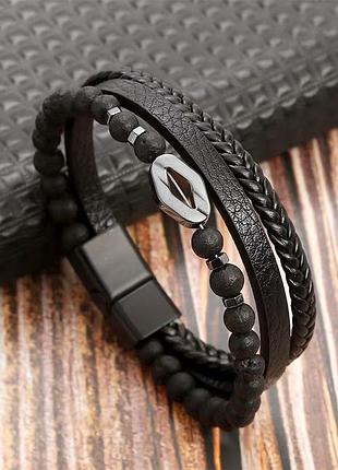 Чоловічий браслет, виготовлений з натуральної шкіри eternity brown коричневого кольору плетений 17-19 см черный limited edition