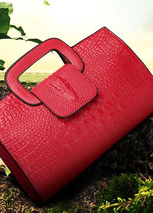 Жіноча сумочка, клатч із крокодилом, мінісумка через плече красный