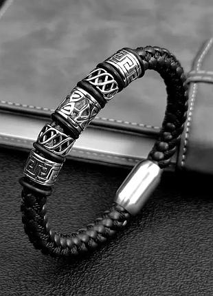 Стильний браслет для чоловіків, виготовлений з натуральної шкіри davinci чорного кольору плетений 19-21 limited edition