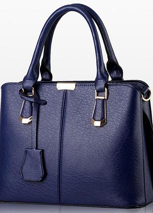 Модна жіноча сумка з брелоком, стильна велика жіноча сумочка екошкіра синій