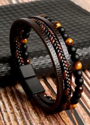 Чоловічий браслет, виготовлений з натуральної шкіри boorbon в2 коричневого кольору плетений 17-19 см 15-17 см limited edition