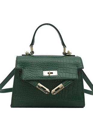 Сумочка жіноча 8117 крос-боді з ремінцем під рептилію чорного кольору зелений