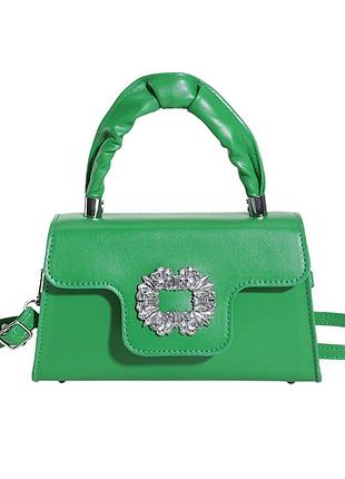 Сумочка женская 10392 кросс-боди черного цвета на ремешке зелёный