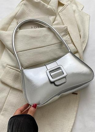 Сумочка женская 8043 багет черного цвета серебристый