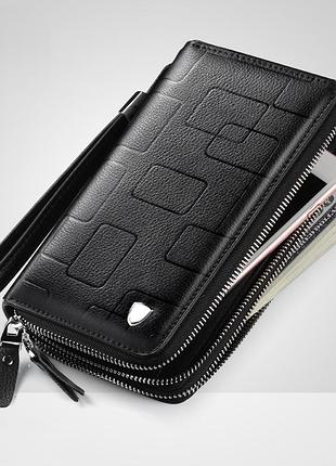 Великий, виготовлений зі шкіри чоловічий клатч на блискавці, натуральна шкіра портмоне коричневий