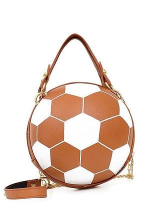 Жіноча класична кругла сумка 8197 футбольний м'яч на ланцюжку коричнева