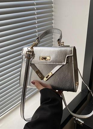 Сумочка жіноча 8521 крос-боді з ремінцем чорного кольору сріблястий