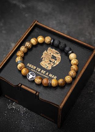 Браслет для мужчин со знаком зодиака рыбы из натурального камня телець