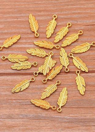 Набор металлических подвесок 80 шт, шармы в виде перьев, для рукоделия, старинное золото