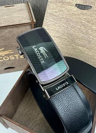 Кожаный мужской ремень автомат в стиле лакоста крокодил, черный ремень пояс lacoste натуральная кожа
