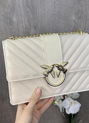 Модна жіноча невелика сумка на ланцюжку пінко біла золотиста pinko молочный с золотом