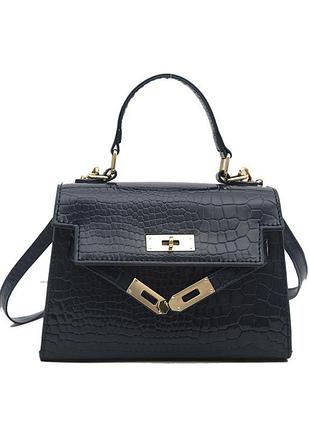 Сумочка жіноча 8117 крос-боді з ремінцем під рептилію чорного кольору синій